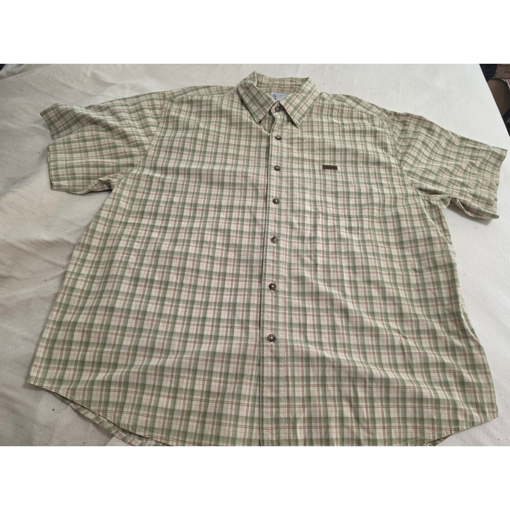 Carhartt Mens 2XL Green Plaid Short Sleeve Button Down Shirt Cotton Spring‎ 2009